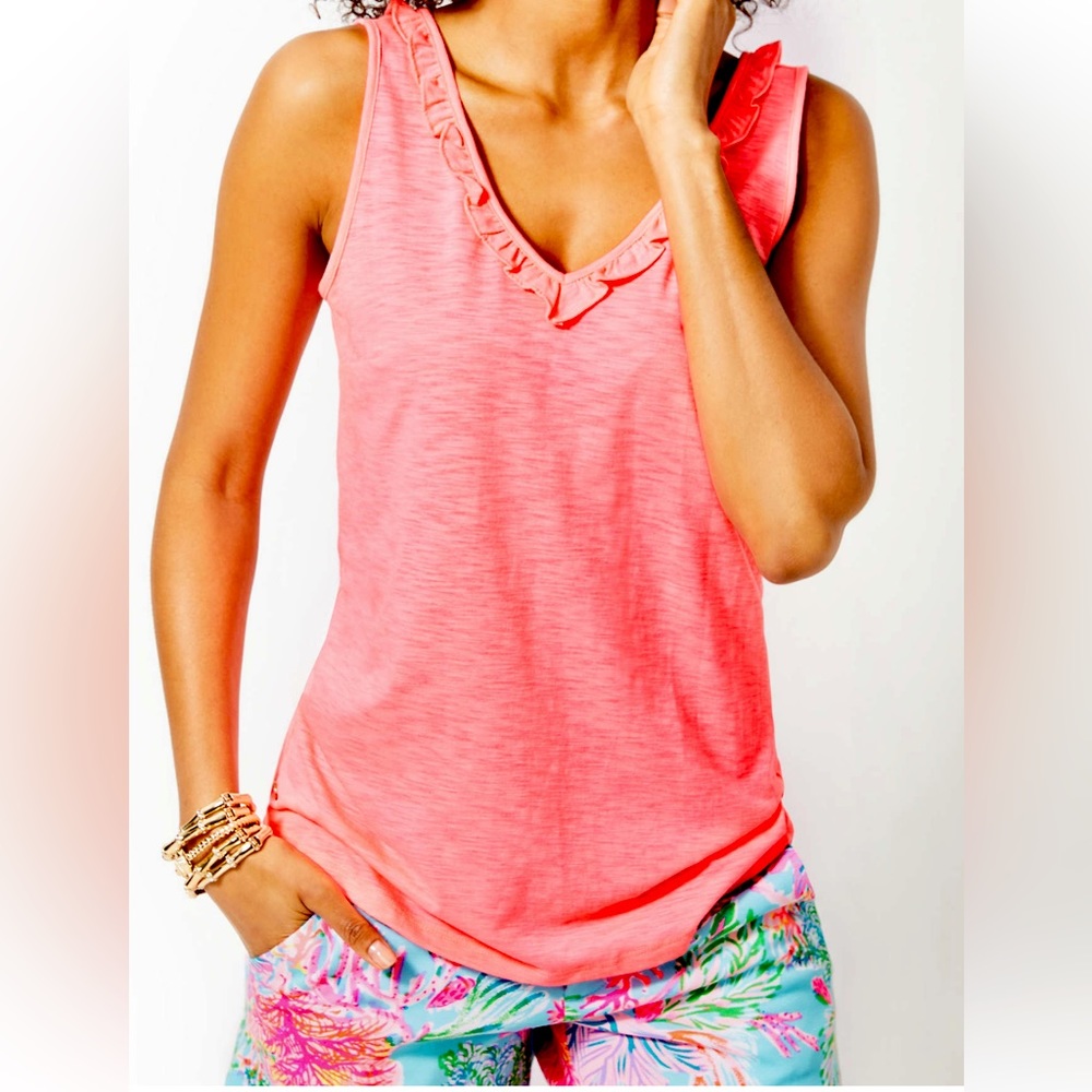Lilly Pulitzer Gigi Ruffle Tank Top Sunrise Coral XL NWT